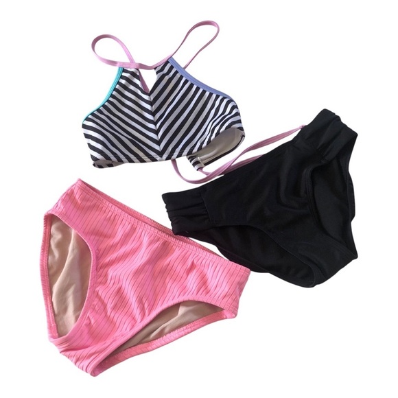 Bundle 3 Pc Art Class Halter Stripe Top Black Pink Bikinis Bottoms Set Size M8 - Picture 1 of 14